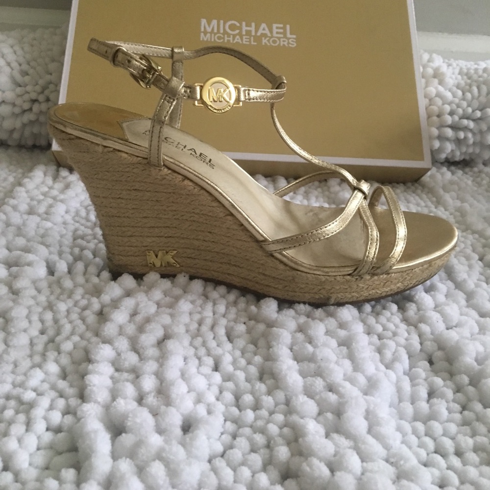 Michael Kors gold wedges